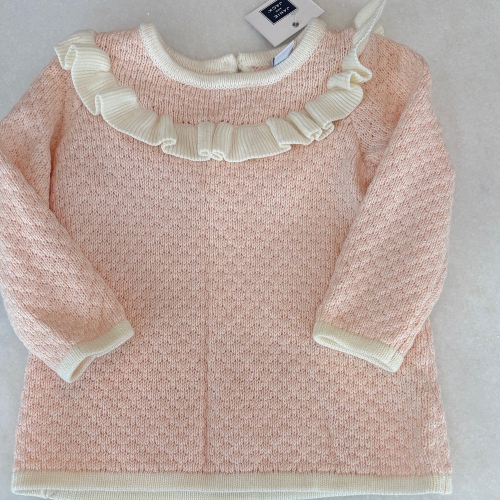 Janie and Jack Blush Sweater Dress with Ivory Trim 12-18 months